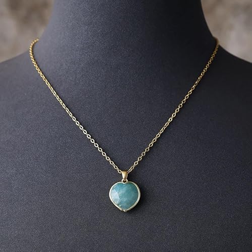 LEDVXFSVY Heart Shape Amethysts Lapis Pendant Necklaces Designer Women Gold Plated Chain Collar Choker Necklace Engagement Jewelry(Amazonite) von LEDVXFSVY