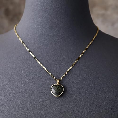 LEDVXFSVY Heart Shape Amethysts Lapis Pendant Necklaces Designer Women Gold Plated Chain Collar Choker Necklace Engagement Jewelry(Labradorite) von LEDVXFSVY