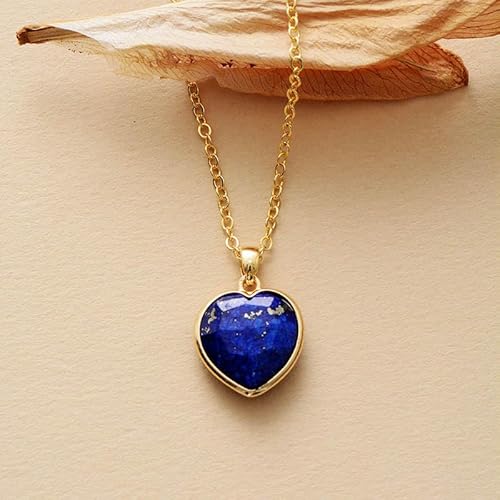 LEDVXFSVY Heart Shape Amethysts Lapis Pendant Necklaces Designer Women Gold Plated Chain Collar Choker Necklace Engagement Jewelry(Lapis) von LEDVXFSVY