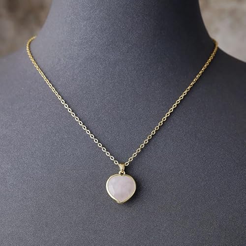LEDVXFSVY Heart Shape Amethysts Lapis Pendant Necklaces Designer Women Gold Plated Chain Collar Choker Necklace Engagement Jewelry(Rose Quartz) von LEDVXFSVY