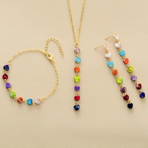 LEDVXFSVY High End Stones 7 Gold Plated Chain Heart Pendant Chokers Necklace Minimalist Women Spiritual Layered Jewelry(1 set) von LEDVXFSVY