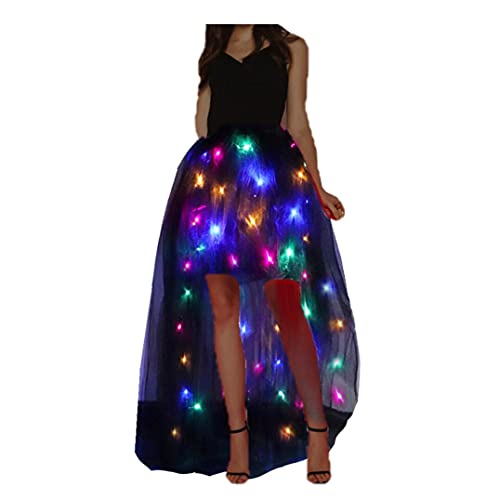 Damen Tüll-Tutu-Röcke für Erwachsene, A-Linie, Rave-Outfit, Rock, LED-Licht, Kostüme, Halloween, Schwarzes Trailing, Groß von LEDhom