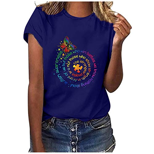 LEEDY Damen Sommer T-Shirt O-Neck Kurzarm Kleidung Bluse Shirt Oberteil Kleidung Rundhals Top Lässige Lose T Shirt von LEEDY Sweatshirts&Kapuzenpullover