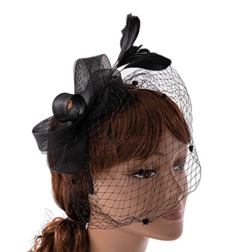 Damen Fascinator Stirnband Cocktail Stirnband Feder Fascinator Mit Schleier Tea Party Schleife Fascinator Schleier Mesh Cocktail Schleier von LEEINTO