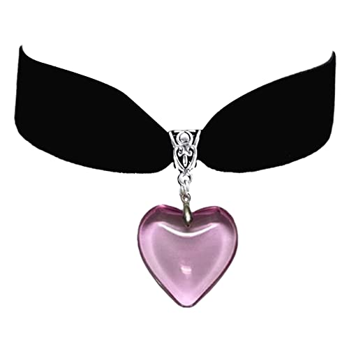 LEEINTO Choker Halskette Retro Vintage Gothic Chocker Harajuku Love Heart Colliers Goth Schwarz Kristall Herz Anhänger Choker Halskette von LEEINTO