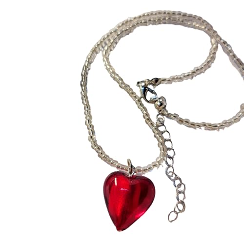 LEEINTO Halskette, Kristall-Herz-Halskette, modische handgefertigte Perlen-Schlüsselbeinkette, Halsketten für Frauen und Mädchen, Sommer-Mädchen-Halsband-Schmuck von LEEINTO