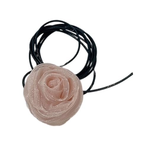 LEEINTO Halskette Stilvolle Rosenblüten-Halskette, Simulationsblumen-Halskette, Damen- und Mädchen-Schlüsselbeinkette, auffälliges Halsband-Zubehör von LEEINTO