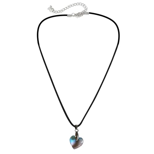 LEEINTO Halskette mit Glaskristall-Liebes-Herz-Anhänger, Halskette mit schwarzem Lederband, kurze Kette für Frauen, einfacher Halsband, Weihnachtsschmuck, Geschenk von LEEINTO