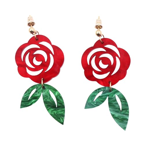 LEEINTO Ohrringe Stilvolle Rosen-Acryl-Ohrringe für Frauen, vielseitige blumenförmige Ohrstecker, trendiger Blüten-Blumen-Ohranhänger-Schmuck von LEEINTO