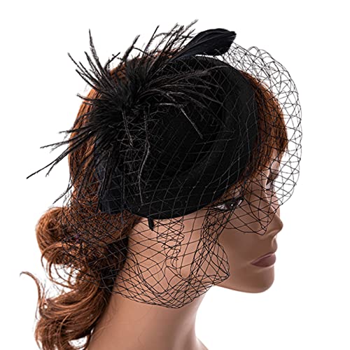 Tea Party Fascinator Damen Fascinator Stirnband Schleier Feder Fascinator Pillbox Cocktail Schleier Mesh Damen Fascinator Mit Schleier von LEEINTO