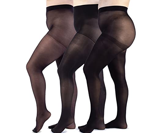 LEELA LAB 3-Pack Schwarz Strumpfhose Damen Sheer Große Größen, 30 und 50 Denier, Bequem und Langlebig - Made in Italy (7) von LEELA LAB