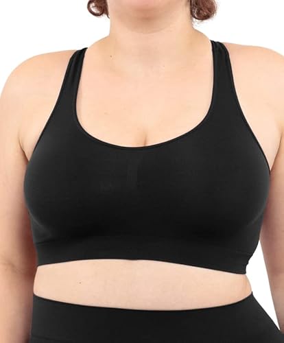LEELA LAB Bralette Damen, Bügelfreier BH bietet Unterstützung ohne zu Spannen, mit Nahtloser Technologie - Made in Italy (Black, L/XL) von LEELA LAB
