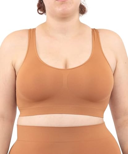 LEELA LAB Bralette Damen, Bügelfreier BH bietet Unterstützung ohne zu Spannen, mit Nahtloser Technologie - Made in Italy (Camel, 3XL) von LEELA LAB