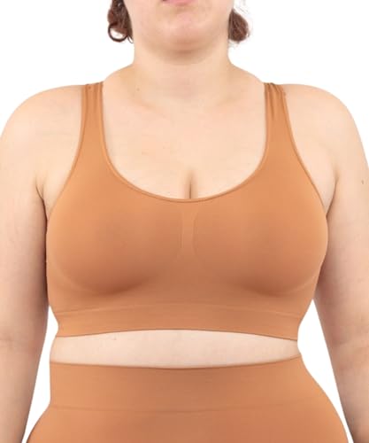 LEELA LAB Bralette Damen, Bügelfreier BH bietet Unterstützung ohne zu Spannen, mit Nahtloser Technologie - Made in Italy (Camel, XXL) von LEELA LAB