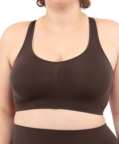 LEELA LAB Bralette Damen, Bügelfreier BH bietet Unterstützung ohne zu Spannen, mit Nahtloser Technologie - Made in Italy (Coffee, L/XL) von LEELA LAB