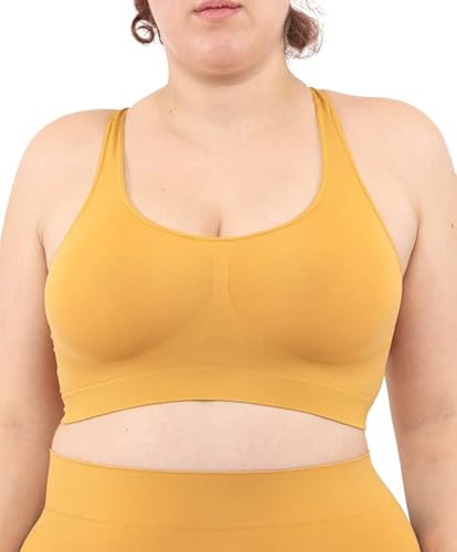 LEELA LAB Bralette Damen, Bügelfreier BH bietet Unterstützung ohne zu Spannen, mit Nahtloser Technologie - Made in Italy (Ocher, 3XL) von LEELA LAB