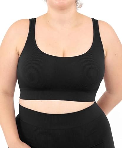 LEELA LAB Bralette Damen, Gerippte Bügelfreier BH bietet Unterstützung ohne zu Spannen, mit Nahtloser Technologie - Made in Italy (Black, 3XL) von LEELA LAB