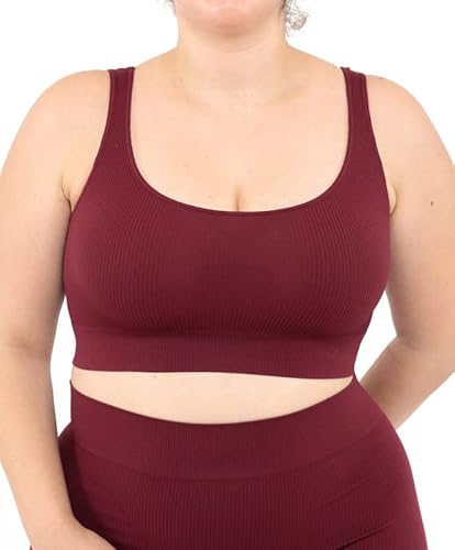 LEELA LAB Bralette Damen, Gerippte Bügelfreier BH bietet Unterstützung ohne zu Spannen, mit Nahtloser Technologie - Made in Italy (Bordeaux, 3XL) von LEELA LAB