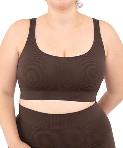 LEELA LAB Bralette Damen, Gerippte Bügelfreier BH bietet Unterstützung ohne zu Spannen, mit Nahtloser Technologie - Made in Italy (Coffee, 3XL) von LEELA LAB