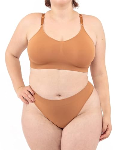 LEELA LAB Bügelfreier BH Damen Große Größen, Bequem und Vielseitig mit Verstellbaren Trägern, Nahtloser Technologie - Made in Italy (Camel, 3XL) von LEELA LAB