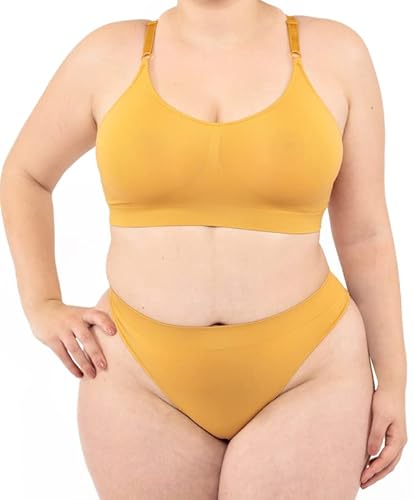 LEELA LAB Bügelfreier BH Damen Große Größen, Bequem und Vielseitig mit Verstellbaren Trägern, Nahtloser Technologie - Made in Italy (Ocher, L/XL) von LEELA LAB