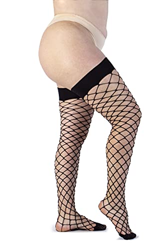 LEELA LAB Damen Netz Strumpfhose Schwarz für Strumpfhalter mit Erstärkter Spitze- Made in Italy (Black, 5) von LEELA LAB