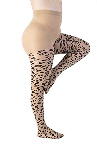 LEELA LAB Strumpfhose Damen mit Leopardenmuster Große Größen 30 Denier, Bequem und Langlebig - Made in Italy (Nudeblack, 5) von LEELA LAB