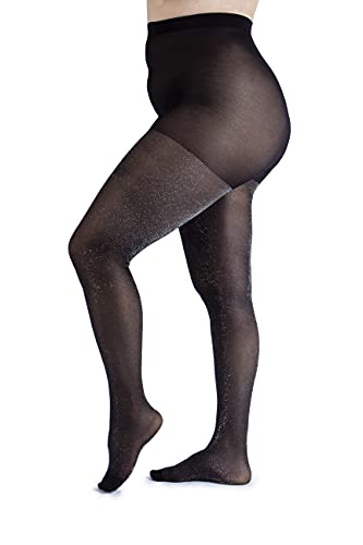 LEELA LAB Strumpfhose Damen mit Lurex Große Größen 30 Denier, Bequem und Langlebig - Made in Italy (Blacksilver, 7) von LEELA LAB