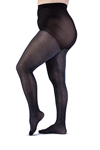 LEELA LAB Strumpfhose Damen mit Lurex Große Größen 30 Denier, Bequem und Langlebig - Made in Italy (Blacksky, 5) von LEELA LAB