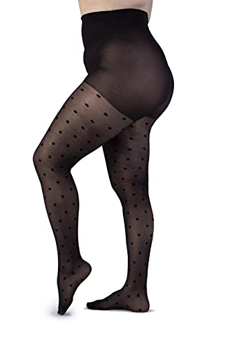 LEELA LAB Strumpfhose Damen mit Tupfen Polka Dot Große Größen 30 Denier, Bequem und Langlebig - Made in Italy (Blackblack, 7) von LEELA LAB