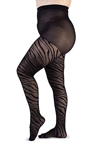 LEELA LAB Strumpfhose Damen mit Zebramuster Große Größen 30 Denier, Bequem und Langlebig - Made in Italy (Blackblack, 5) von LEELA LAB