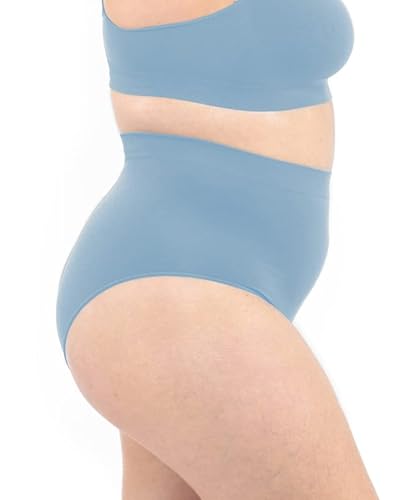 LEELA LAB High Waist Slip Damen, Unterwäsche aus weicher Mikrofaser, hergestellt mit Seamless Technologie - Made in Italy (Desaturated Blue, M/L) von LEELA LAB