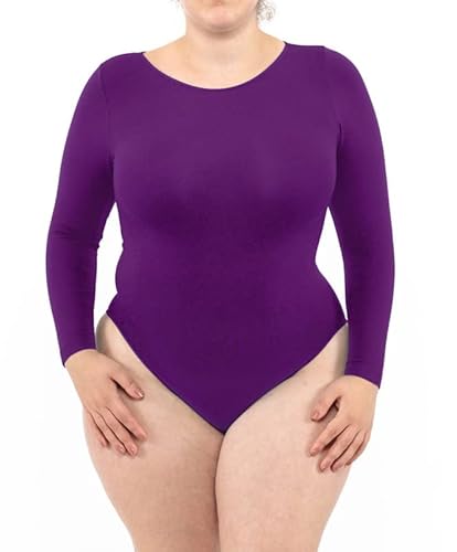 LEELA LAB Langarm Bodysuit Damen Größe Größen, Rundhalsausschnitt und Verstellbarem Verschluss, Nahtloser Technologie - Made in Italy (Violet, 3XL) von LEELA LAB