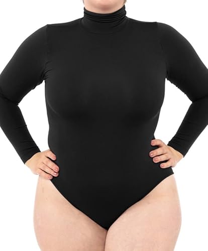 LEELA LAB Langarm Bodysuit mit Rollkragen Damen Größe Größen, Verstellbarem Verschluss, Nahtloser Technologie - Made in Italy (Black, XXL) von LEELA LAB