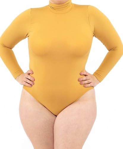 LEELA LAB Langarm Bodysuit mit Rollkragen Damen Größe Größen, Verstellbarem Verschluss, Nahtloser Technologie - Made in Italy (Ocher, XXL) von LEELA LAB