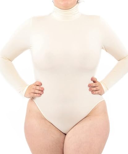 LEELA LAB Langarm Bodysuit mit Rollkragen Damen Größe Größen, Verstellbarem Verschluss, Nahtloser Technologie - Made in Italy (Pink Powder, 3XL) von LEELA LAB