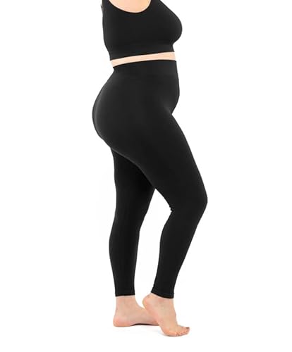 LEELA LAB Leggings Damen Gerippter Große Größen, Bequem und Vielseitig, aus weicher Mikrofaser mit Nahtloser Technologie - Made in Italy (Black, 3XL) von LEELA LAB