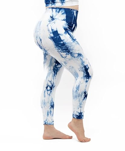 LEELA LAB Sport Leggings Damen Große Größen mit Seitentasche und Hüft Bauchband, aus weicher, Nahtloser Mikrofaser - Made in Italy (Blue tie dye, 3XL) von LEELA LAB