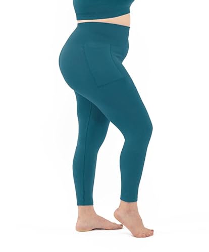 LEELA LAB Sport Leggings Damen Große Größen mit Seitentasche und Hüft Bauchband, aus weicher, Nahtloser Mikrofaser - Made in Italy (Petrol Green, XXL) von LEELA LAB