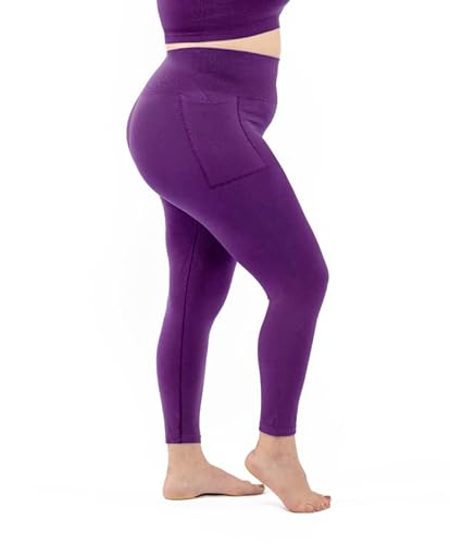 LEELA LAB Sport Leggings Damen Große Größen mit Seitentasche und Hüft Bauchband, aus weicher, Nahtloser Mikrofaser - Made in Italy (Violet, 3XL) von LEELA LAB