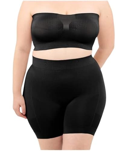 LEELA LAB Trägerloser Bandeau-BH, Formende Unterwäsche, Plus Size Push-up-Effekt, aus Nahtloser Mikrofaser - Made in Italy (Black, 3XL) von LEELA LAB