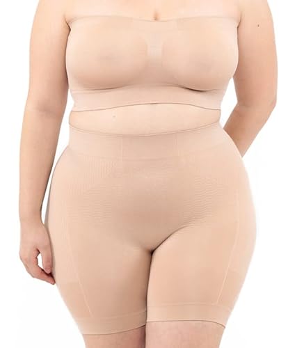 LEELA LAB Trägerloser Bandeau-BH, Formende Unterwäsche, Plus Size Push-up-Effekt, aus Nahtloser Mikrofaser - Made in Italy (Nude, 3XL) von LEELA LAB