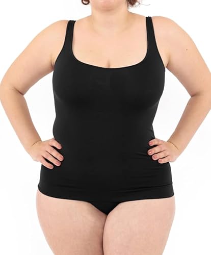 LEELA LAB Unterhemd Damen Große Größen, Tank Top Basic Line, Dünne Träger und Bruststütze, mit Nahtloser Technologie - Made in Italy (Black, 3XL) von LEELA LAB