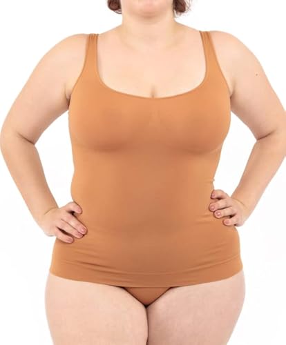LEELA LAB Unterhemd Damen Große Größen, Tank Top Basic Line, Dünne Träger und Bruststütze, mit Nahtloser Technologie - Made in Italy (Camel, L/XL) von LEELA LAB