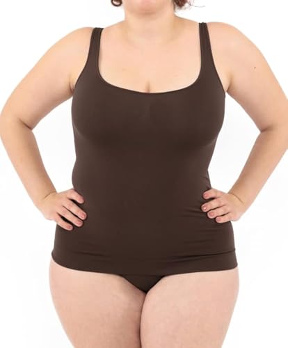 LEELA LAB Unterhemd Damen Große Größen, Tank Top Basic Line, Dünne Träger und Bruststütze, mit Nahtloser Technologie - Made in Italy (Coffee, 3XL) von LEELA LAB