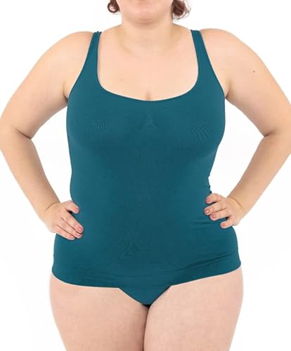 LEELA LAB Unterhemd Damen Große Größen, Tank Top Basic Line, Dünne Träger und Bruststütze, mit Nahtloser Technologie - Made in Italy (Petrol Green, 3XL) von LEELA LAB