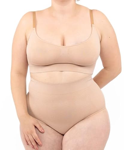 LEELA LAB Unterhosen Damen Große Größen, Hohe Taille Slip Push-up Effekt, Unterwäsche aus weicher Mikrofaser, Seamless Technologie - Made in Italy (Nude, 3XL) von LEELA LAB