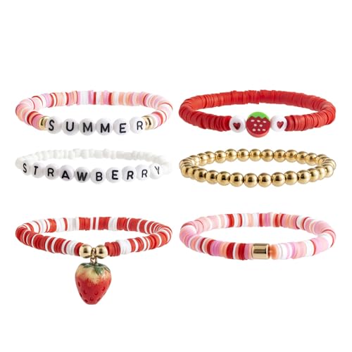 LEELOU Handgefertigtes Weiches Ton Perlen Armband Mit Liebesschriften Und Erdbeer Herz Unisex Accessoire Weiches Ton Armband Set von LEELOU