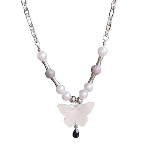LEELOU Stilvoller Schmetterling Anhänger Halskette Perlen Choker Kette Choker Perlen Halsschmuck Perfekt Für Modische Frauen Und Mädchen von LEELOU