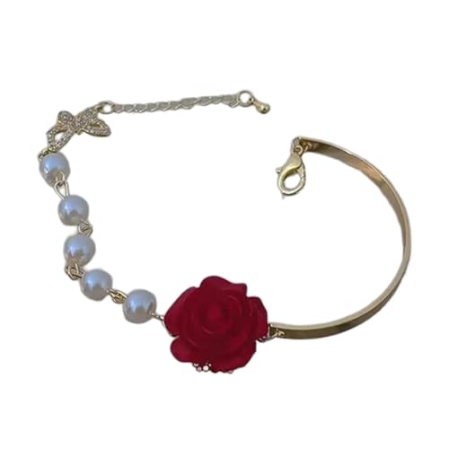LEELOU Stylische Rose Robuste Nachahmung Perlen Blumenarmband Für Modische Trendige Frauen Und Ihre Freundin Casual Wear von LEELOU